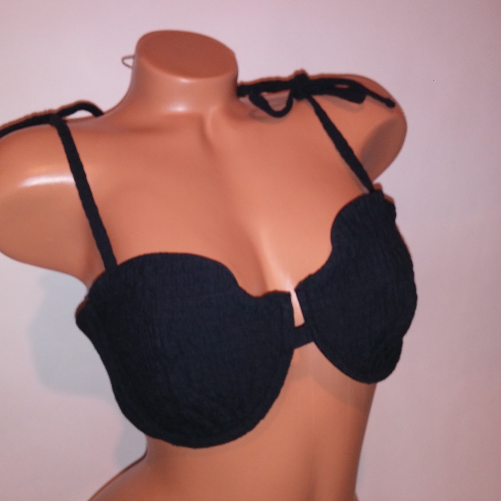 Abercrombie & Fitch Swim Bikini Top XL Black Solid Smocked Underwire